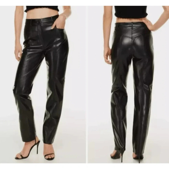 Aritzia Wilfred Rebel Black Faux Leather Straight Leg Pants Size 0 - Picture 2 of 12